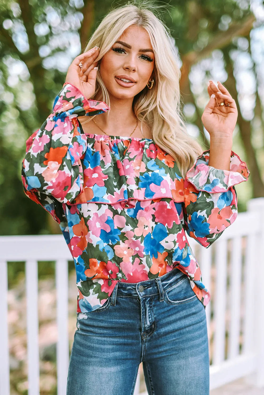 Floral Ruffled Off Shoulder Blouse