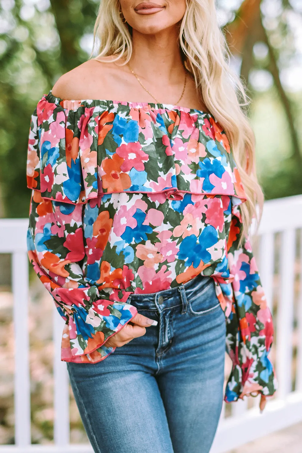 Floral Ruffled Off Shoulder Blouse