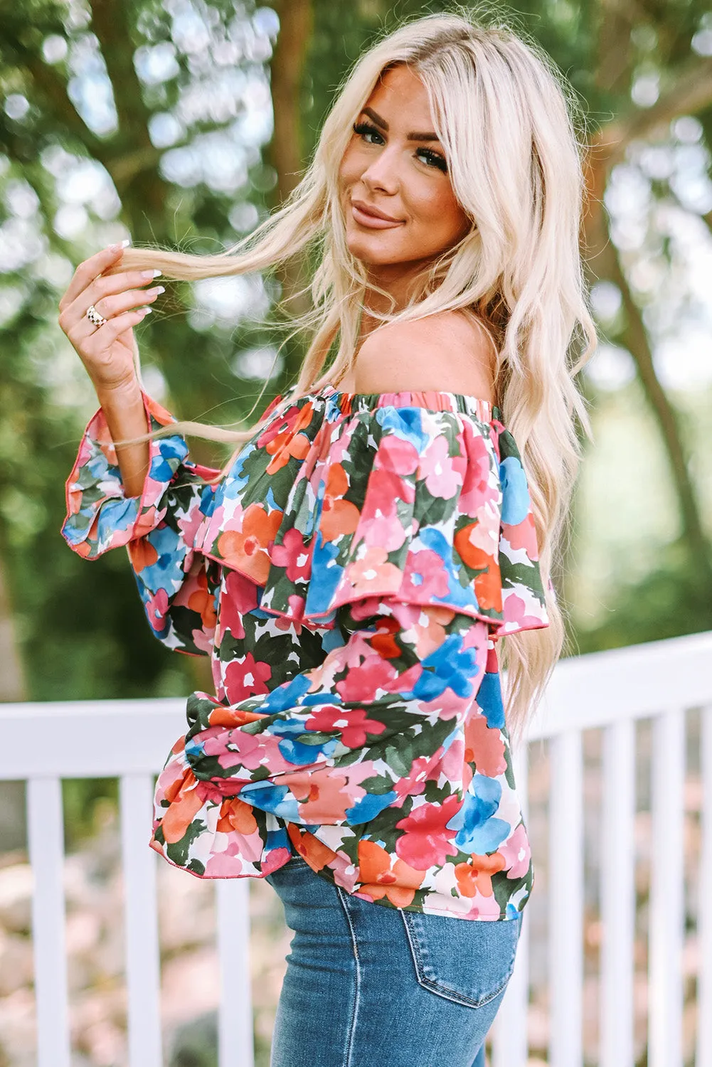 Floral Ruffled Off Shoulder Blouse