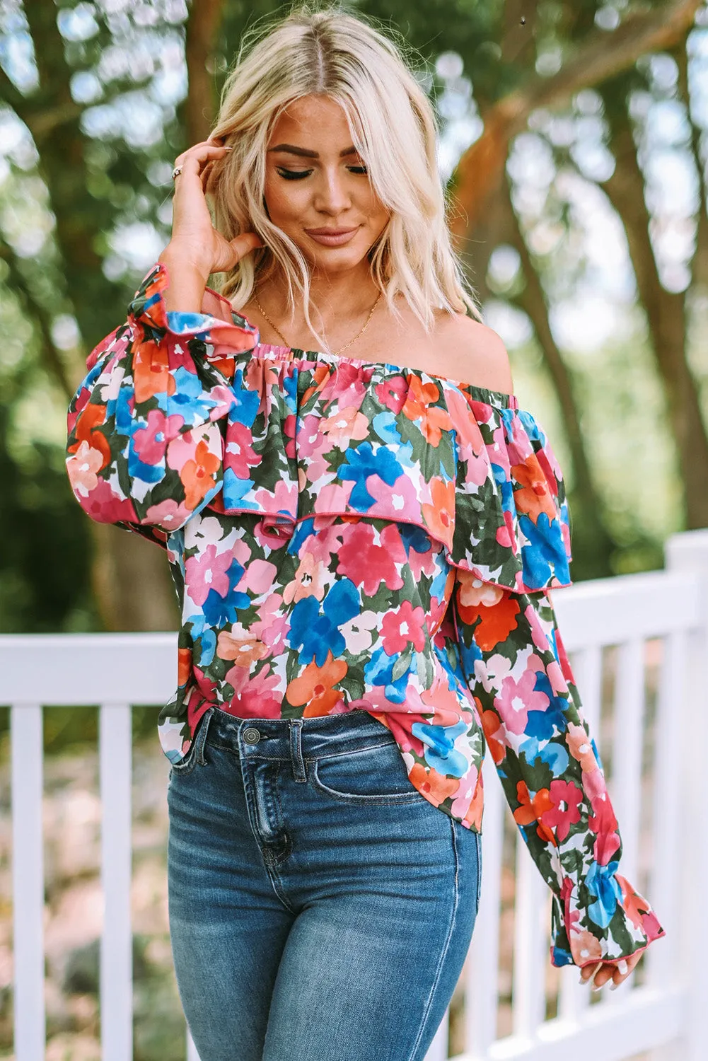 Floral Ruffled Off Shoulder Blouse