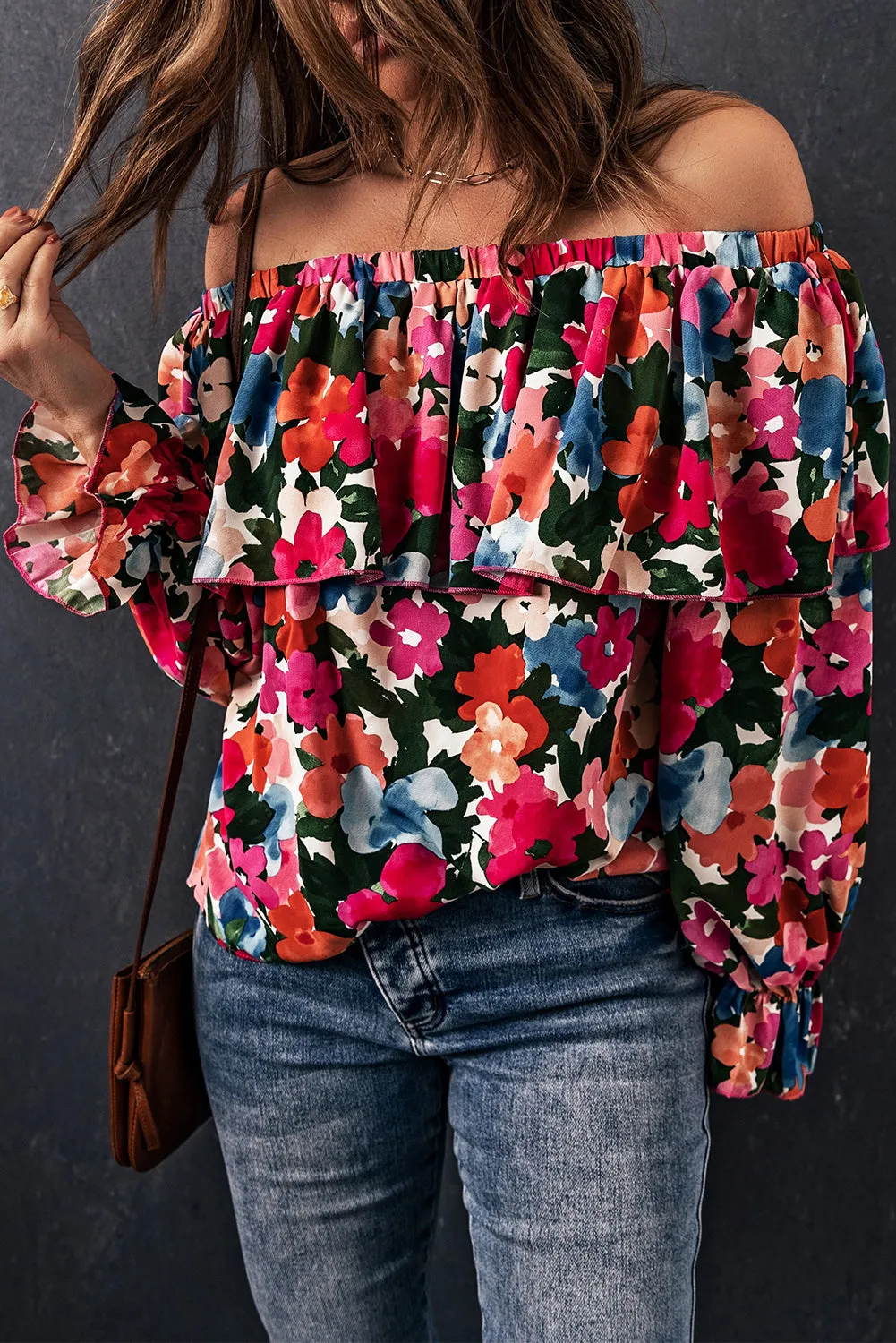 Floral Ruffled Off Shoulder Blouse