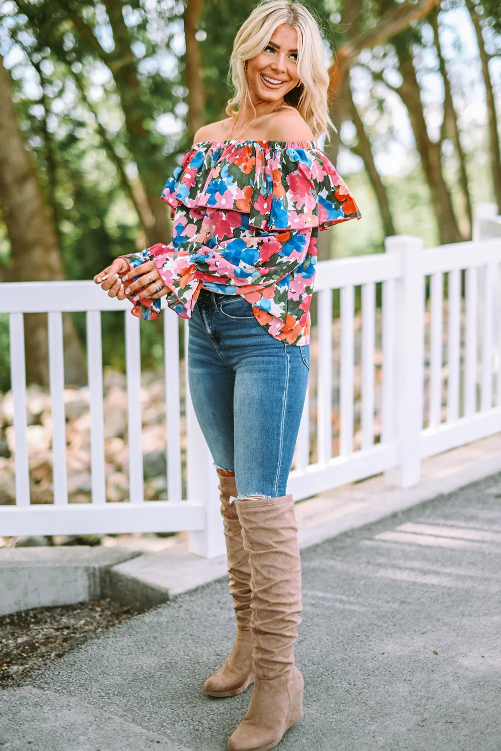 Floral Ruffled Off Shoulder Blouse