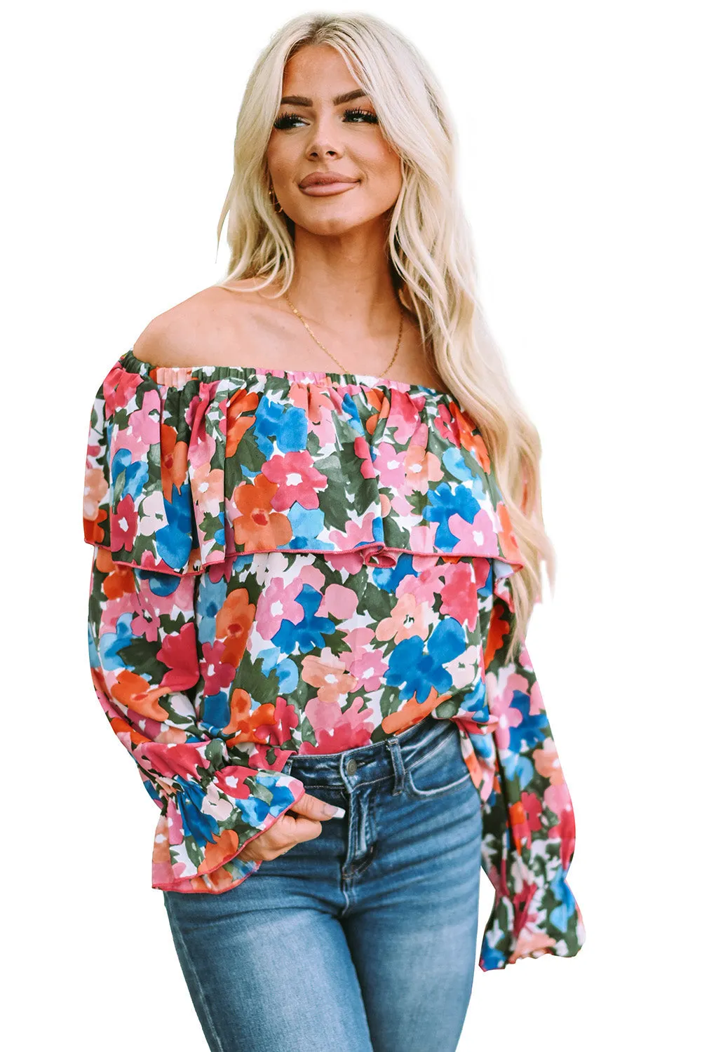 Floral Ruffled Off Shoulder Blouse