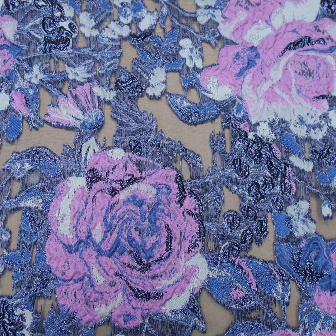 Floral Textured Purple Brocade Fabric