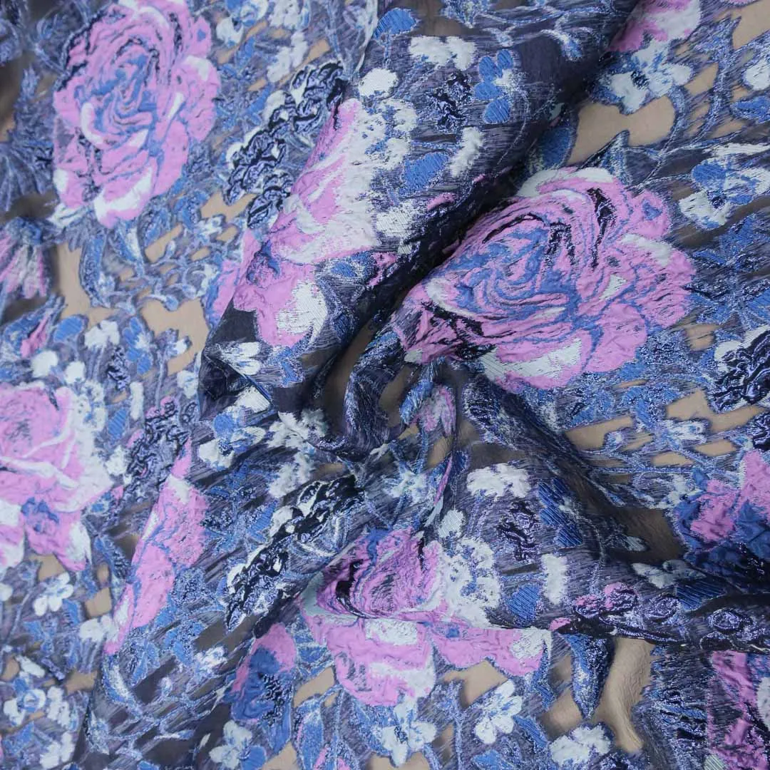 Floral Textured Purple Brocade Fabric