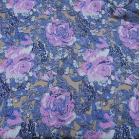 Floral Textured Purple Brocade Fabric