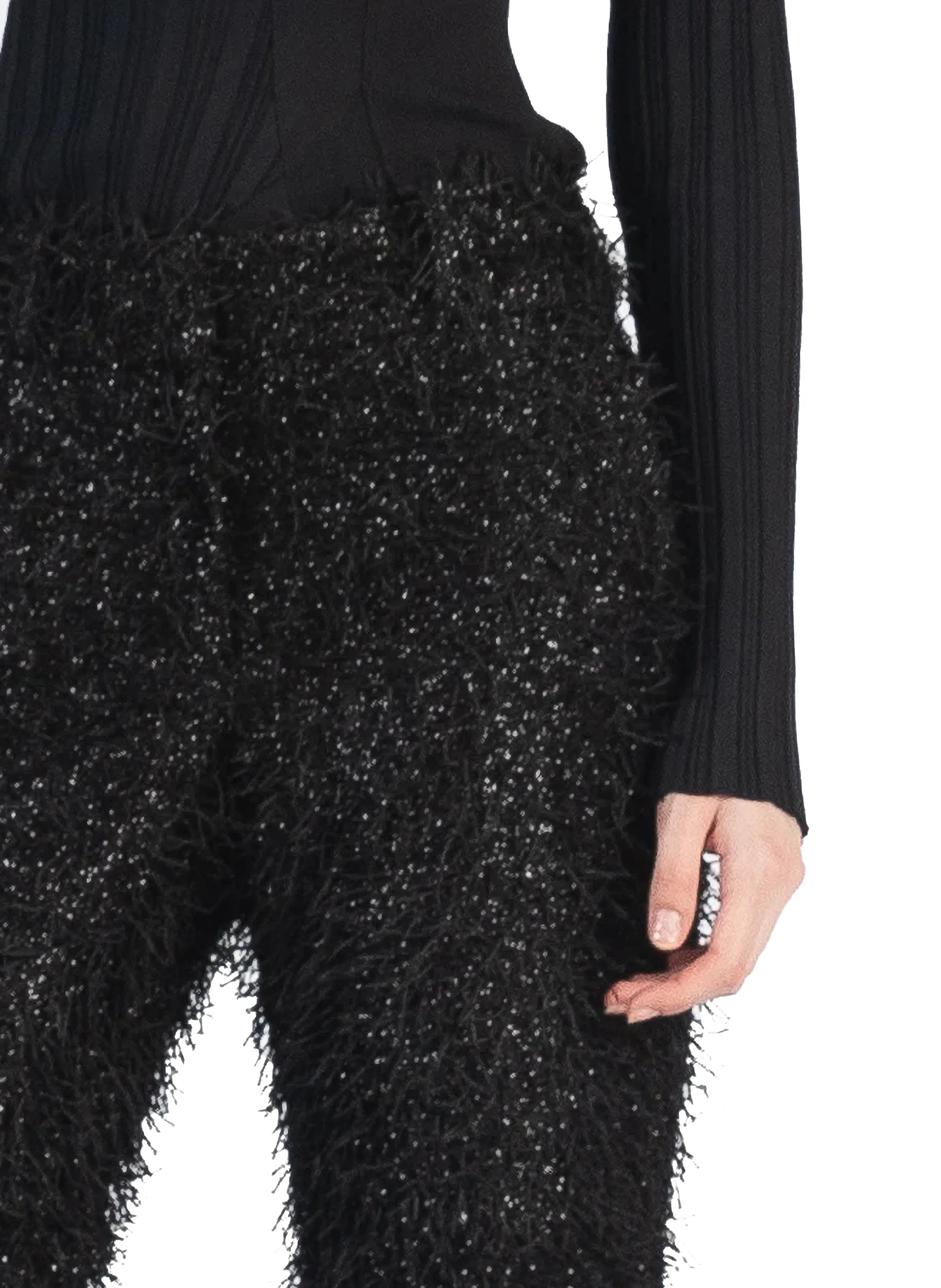 Fluffy Fitted Tailored Trousers Black