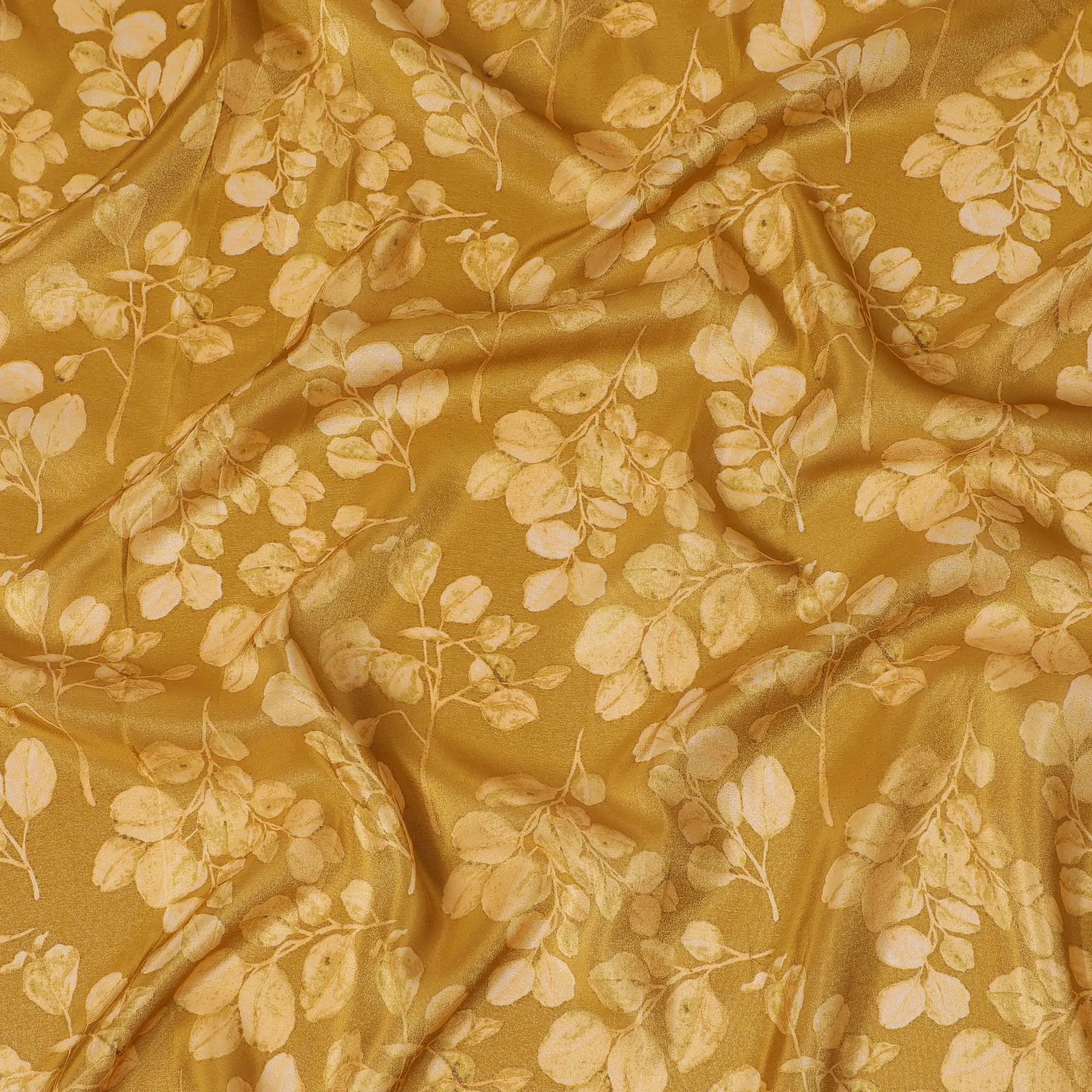 Golden Amber Organza Fabric - Embossed Leaf Motif, 110cm Width, Sumptuous Textured Sheen-D18939