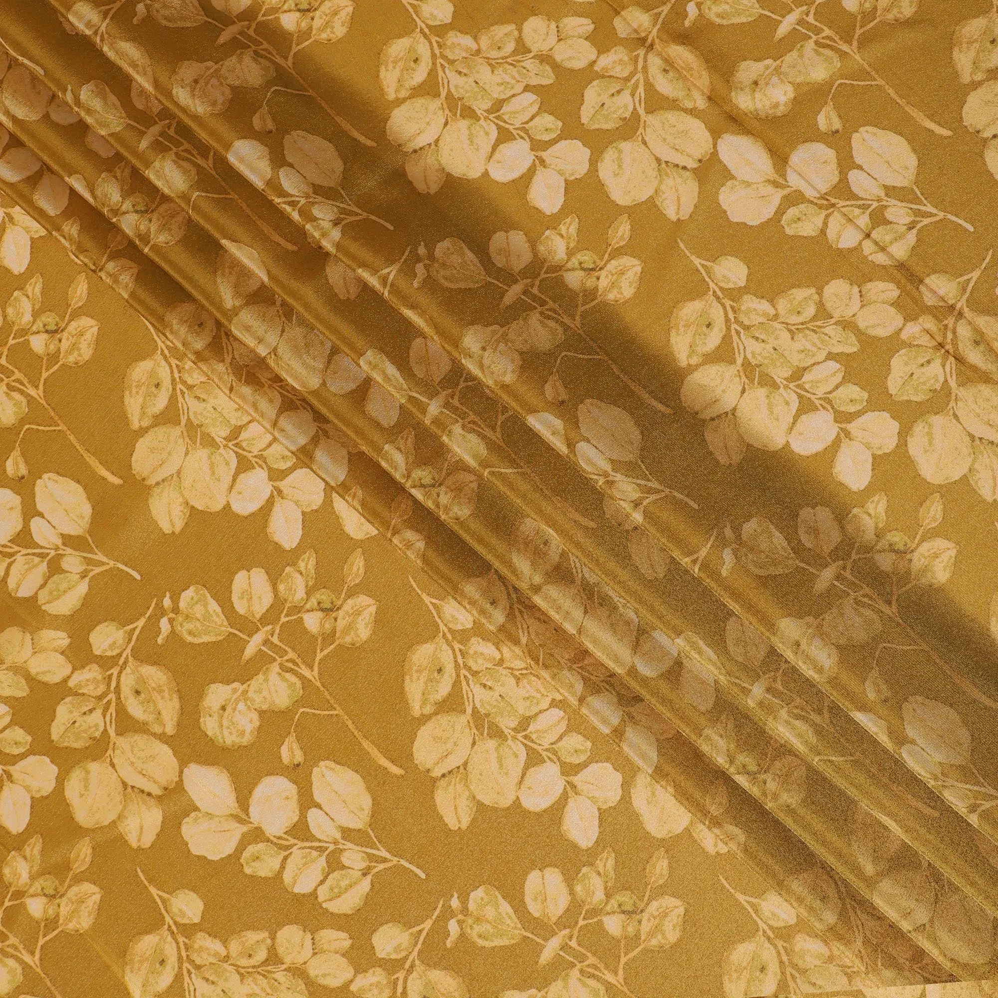 Golden Amber Organza Fabric - Embossed Leaf Motif, 110cm Width, Sumptuous Textured Sheen-D18939