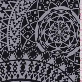 Grey/Black Mosaic Medallion Crepe De Chine Fabric