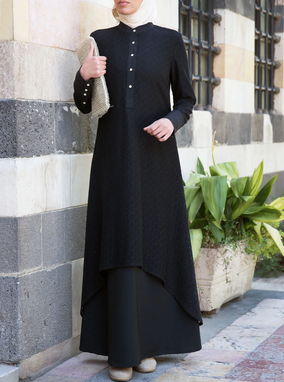 Hi-Lo Lace Layered Abaya Gown