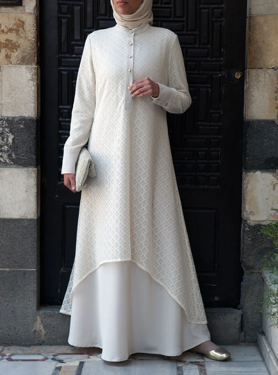 Hi-Lo Lace Layered Abaya Gown