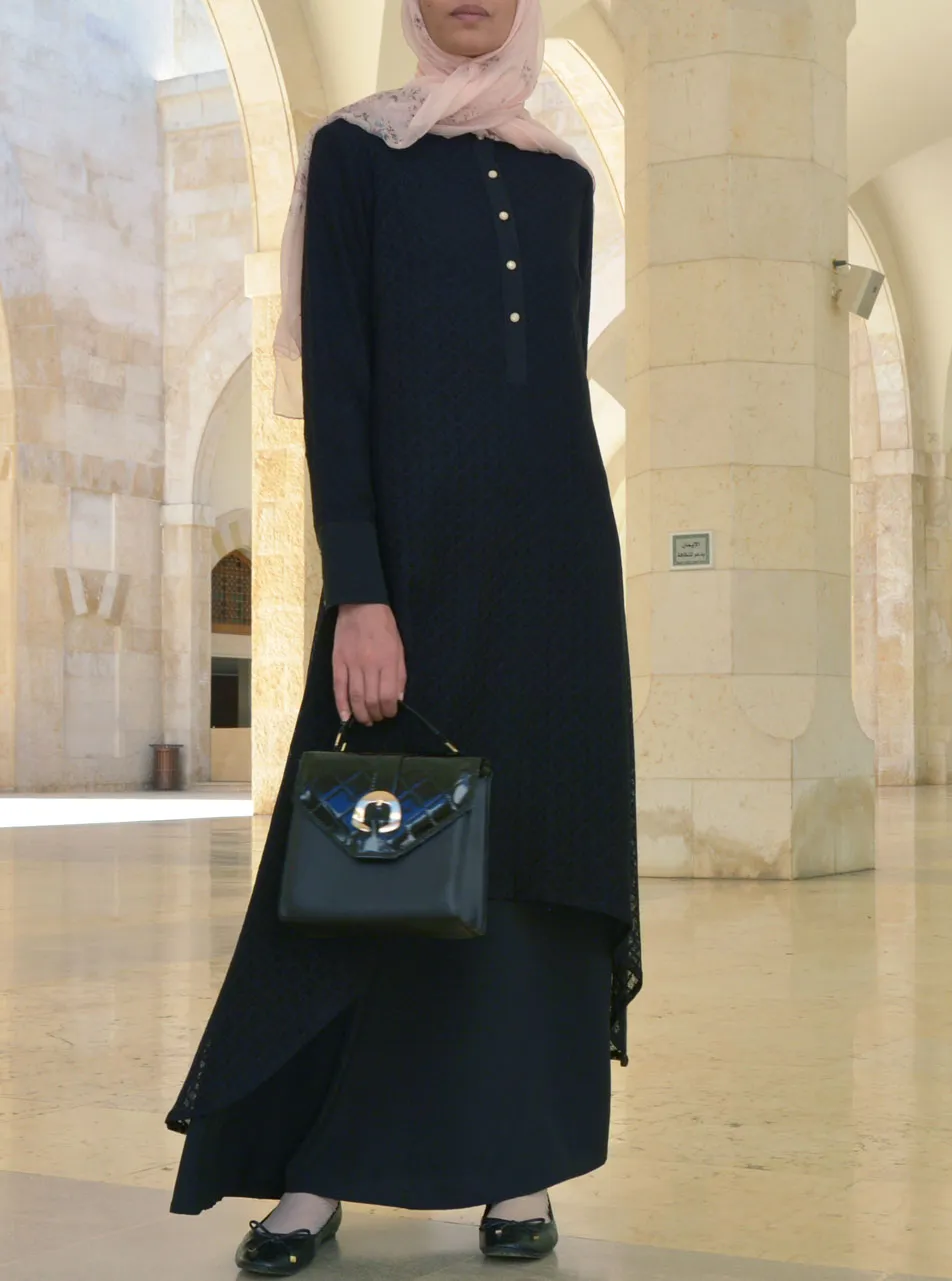 Hi-Lo Lace Layered Abaya Gown