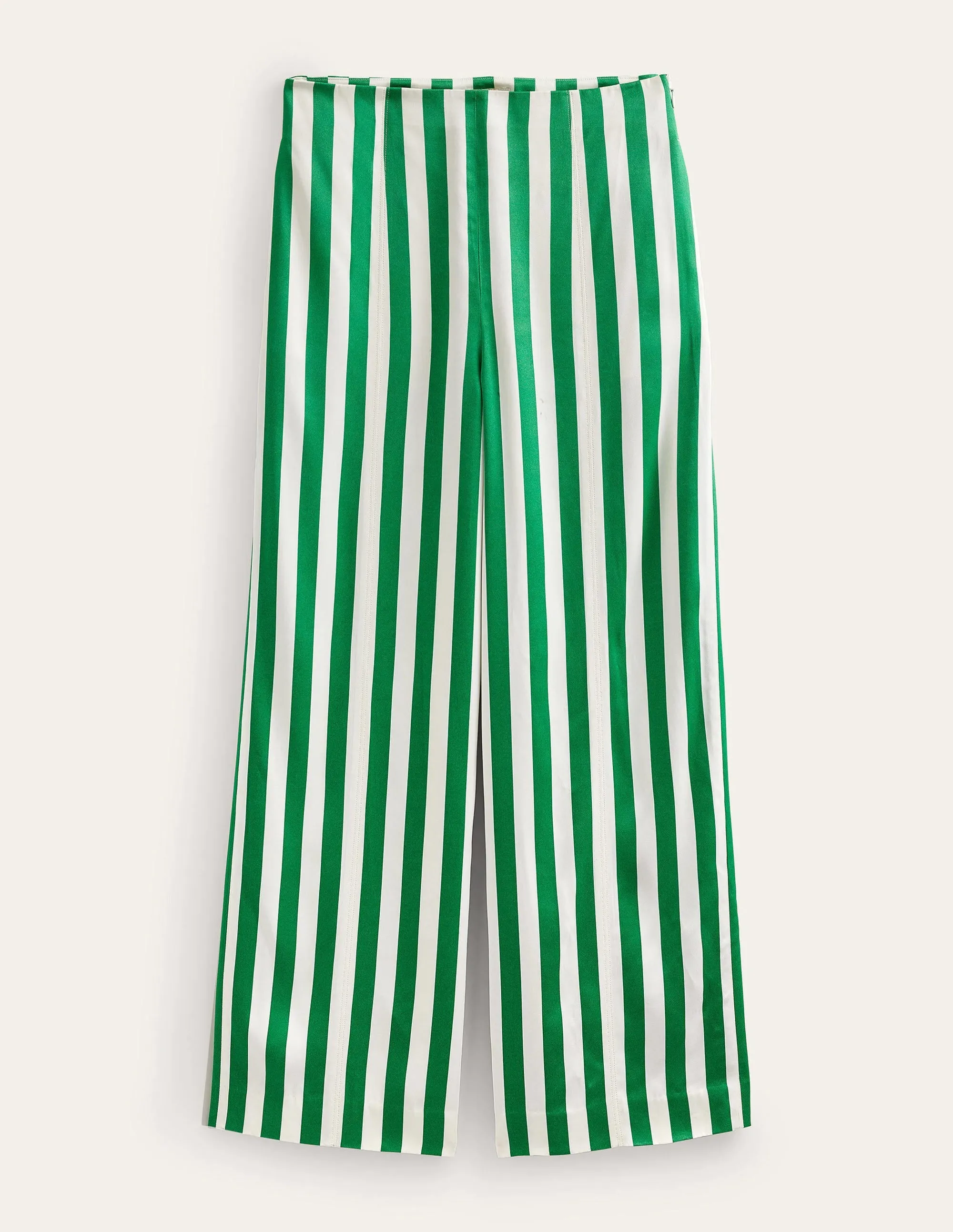 High-Waist Palazzo Trousers-Rich Emerald Stripe