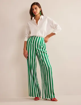 High-Waist Palazzo Trousers-Rich Emerald Stripe