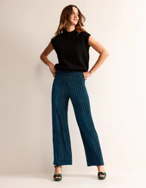 Jersey Metallic Trousers-Green / Navy Stripe