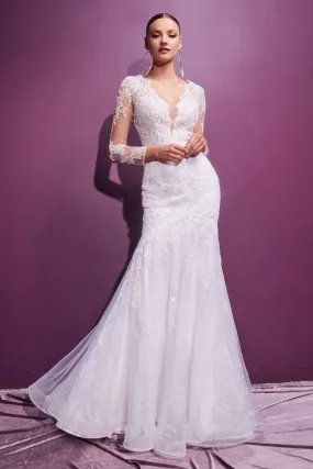 Ladivine CD951W Cinderella Divine Elegant Lace Long Sleeve Wedding Gown