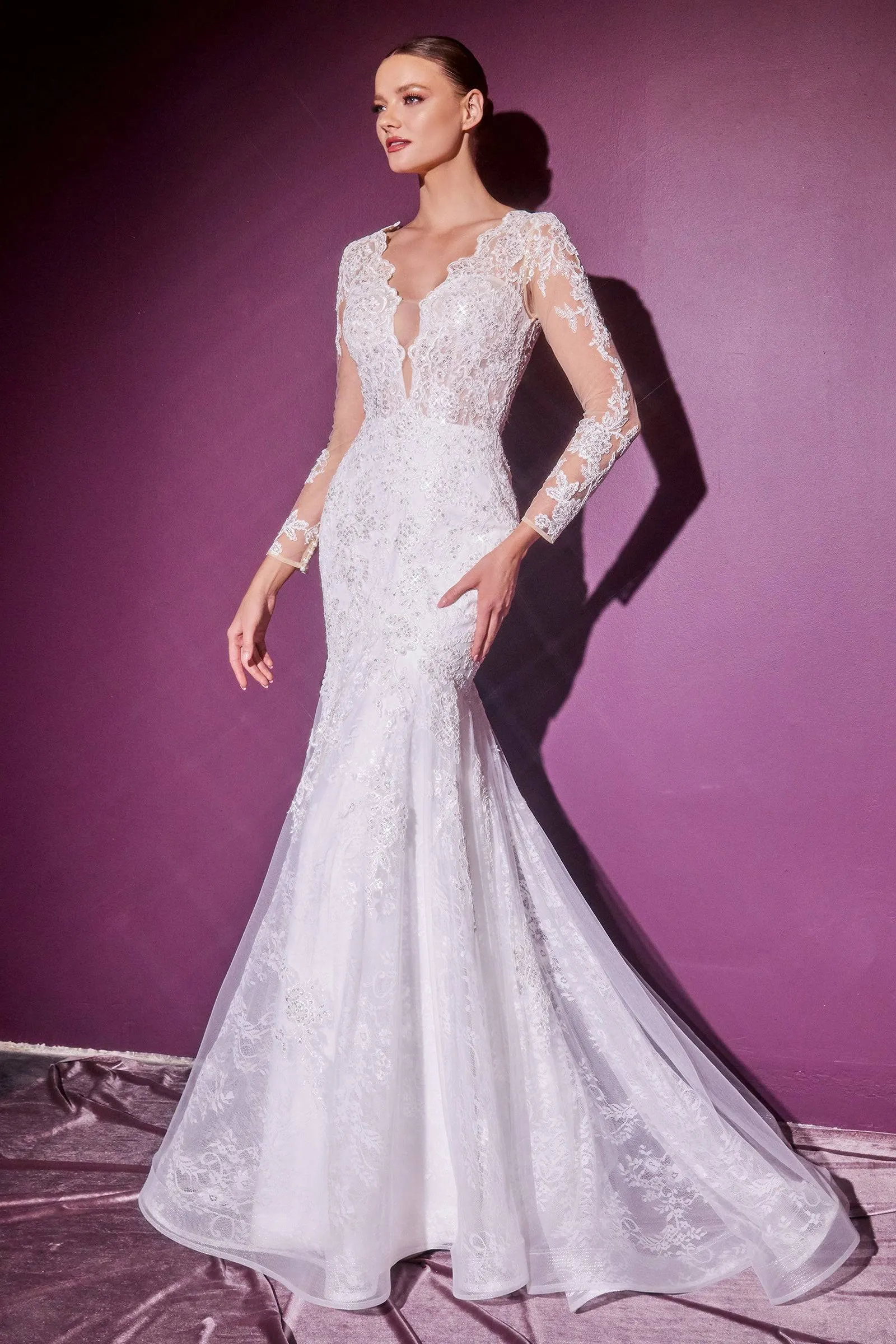 Ladivine CD951W Cinderella Divine Elegant Lace Long Sleeve Wedding Gown