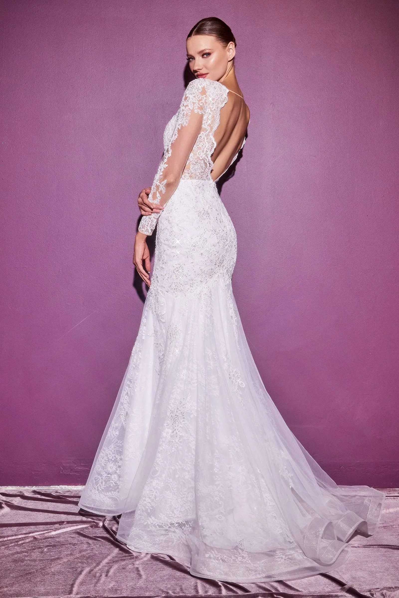 Ladivine CD951W Cinderella Divine Elegant Lace Long Sleeve Wedding Gown