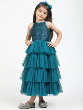 Layered Gown with sequence torse & hair band -Teal