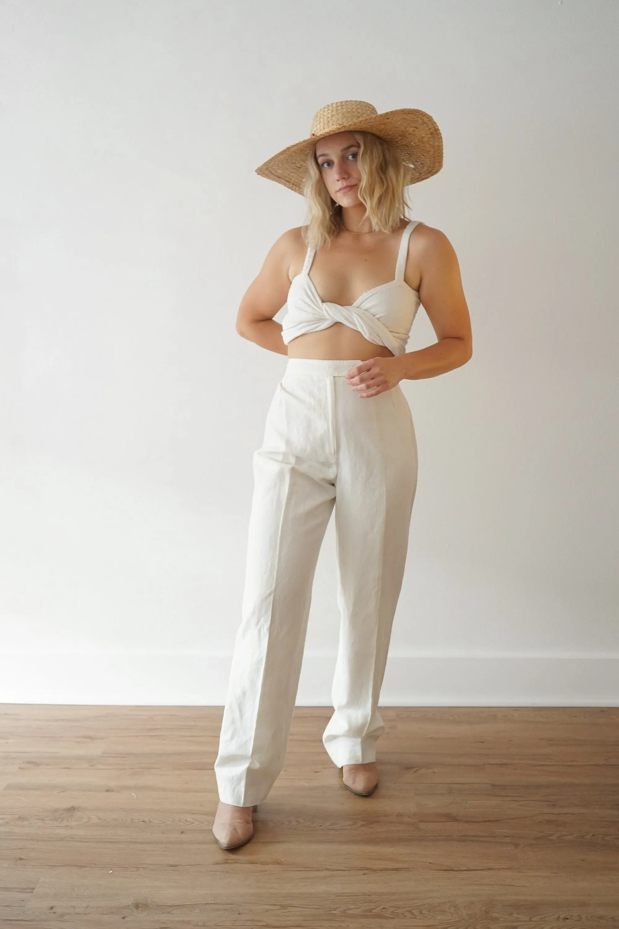 lemon fitted linen trousers