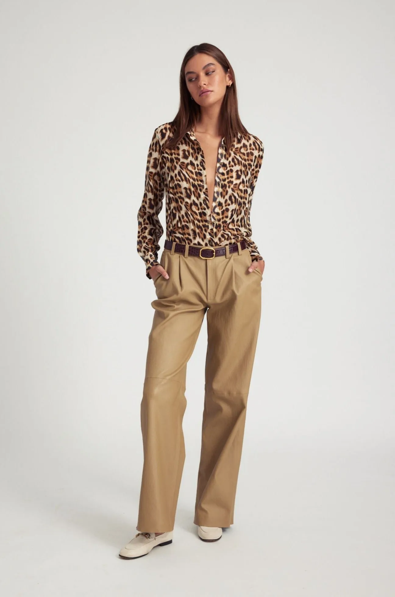 Leopard Silk Fitted Button Down