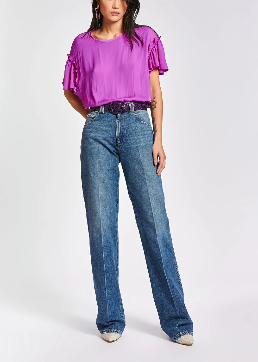 Lilac ruffled short-sleeve top