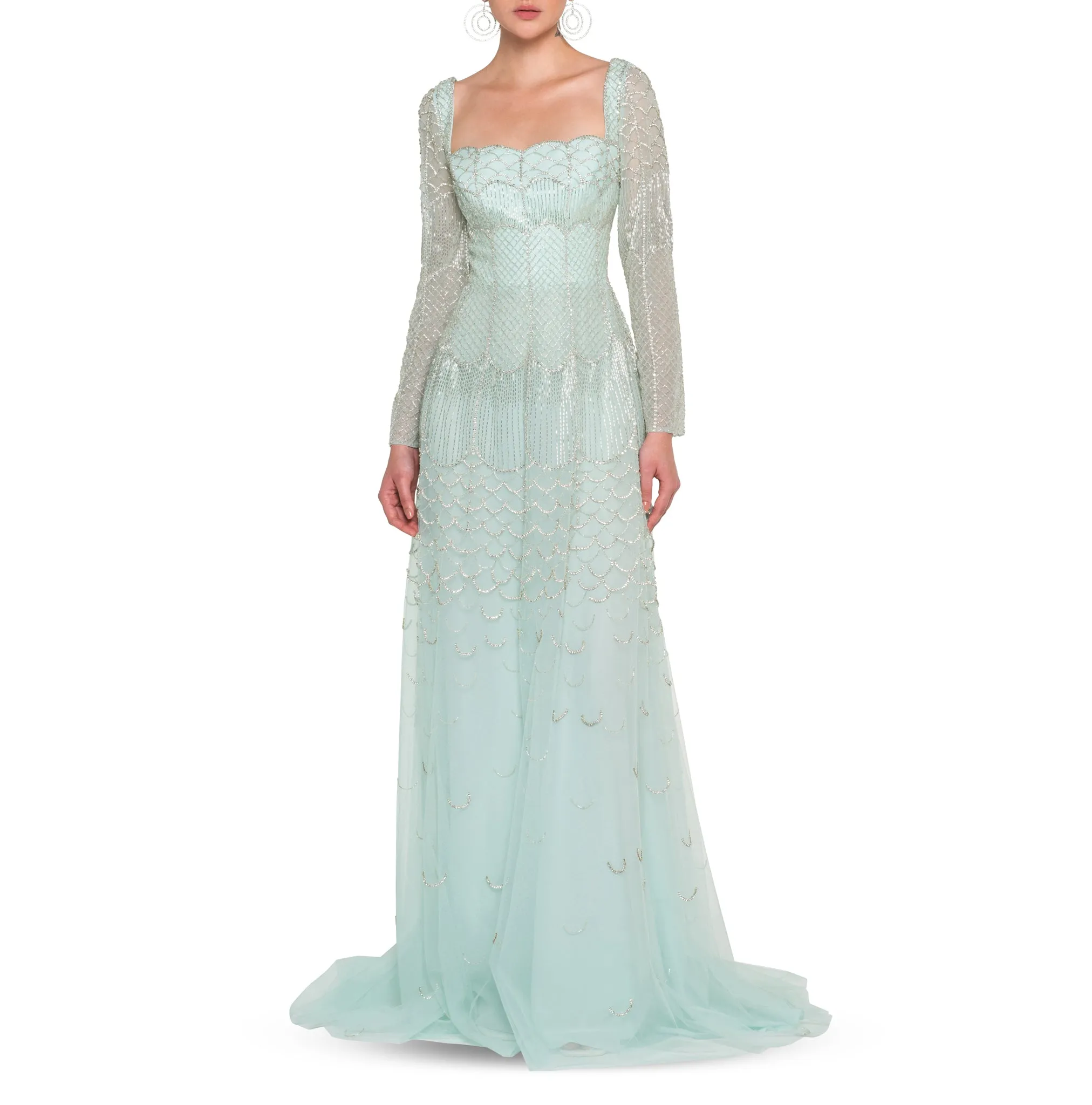 Long Sleeves Beaded Long Dress