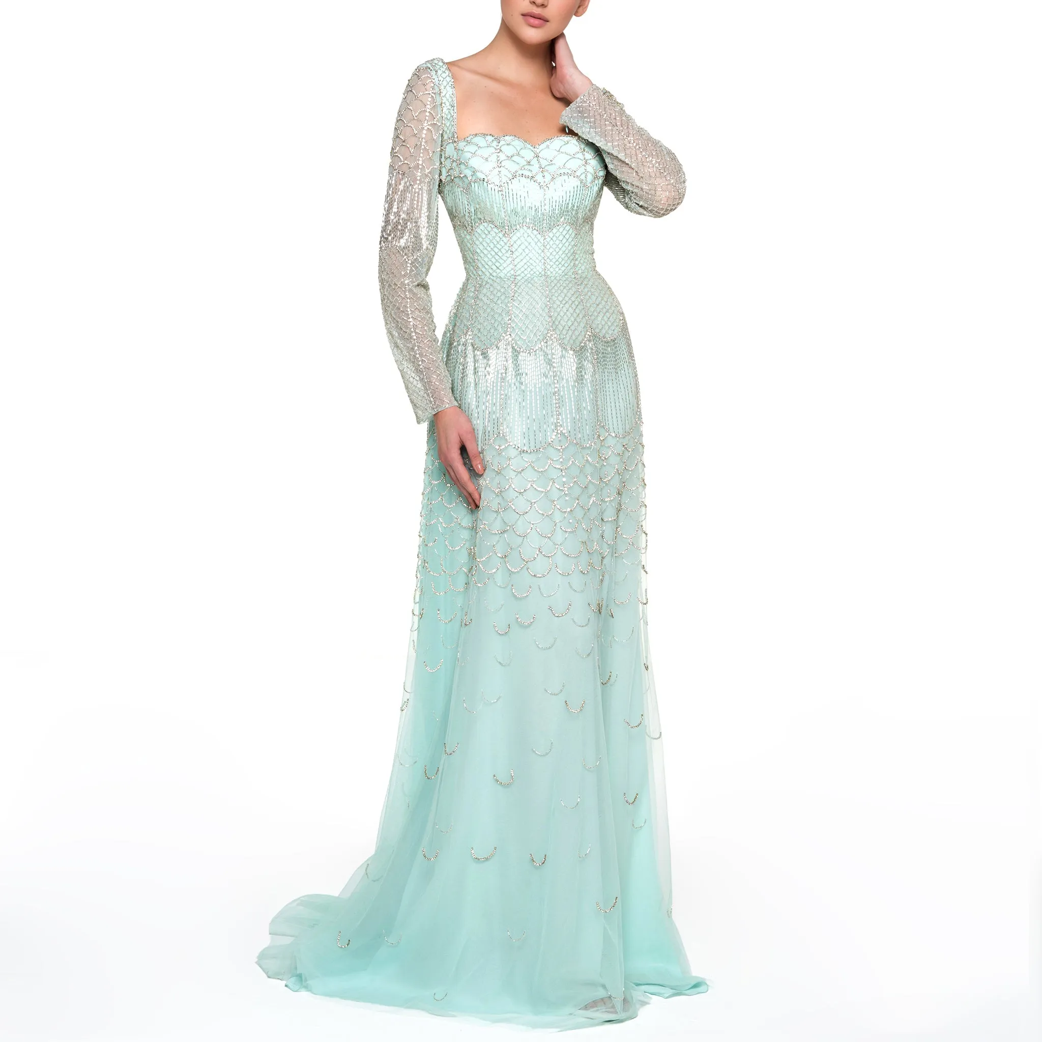 Long Sleeves Beaded Long Dress