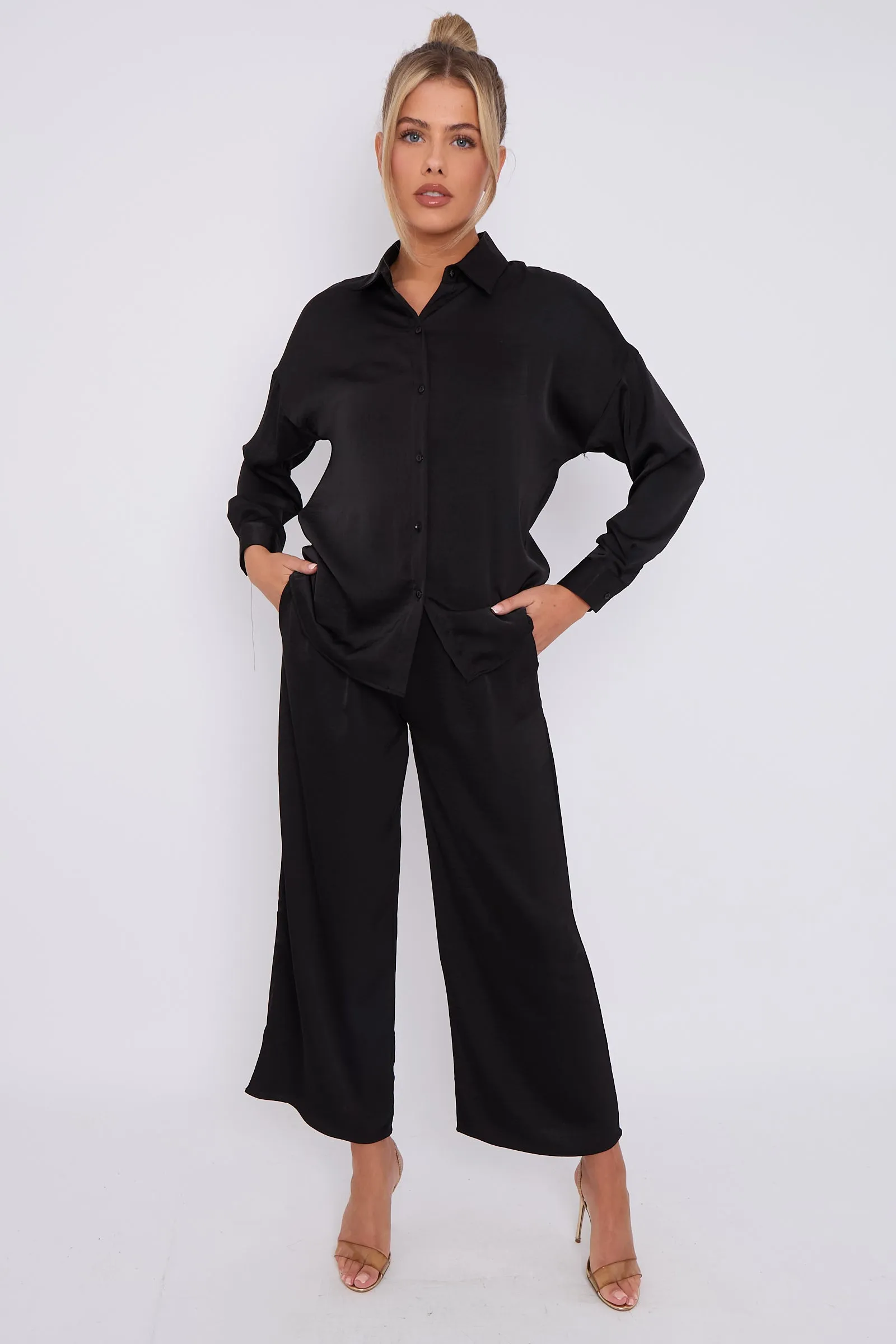 LOVE SUNSHINE Black Brushed Satin Trousers