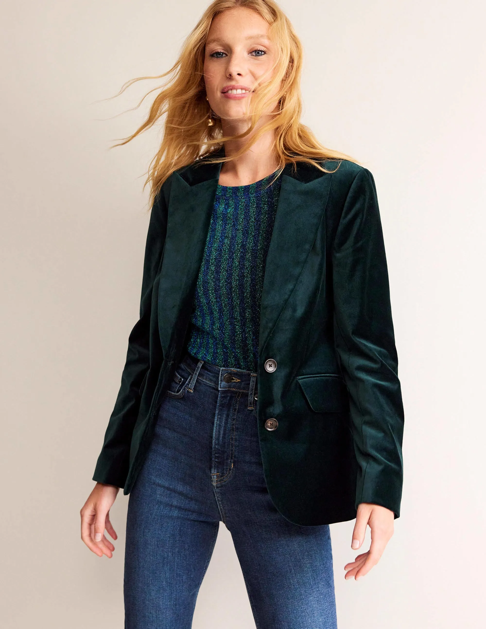 Marylebone Velvet Blazer-Trekking Green