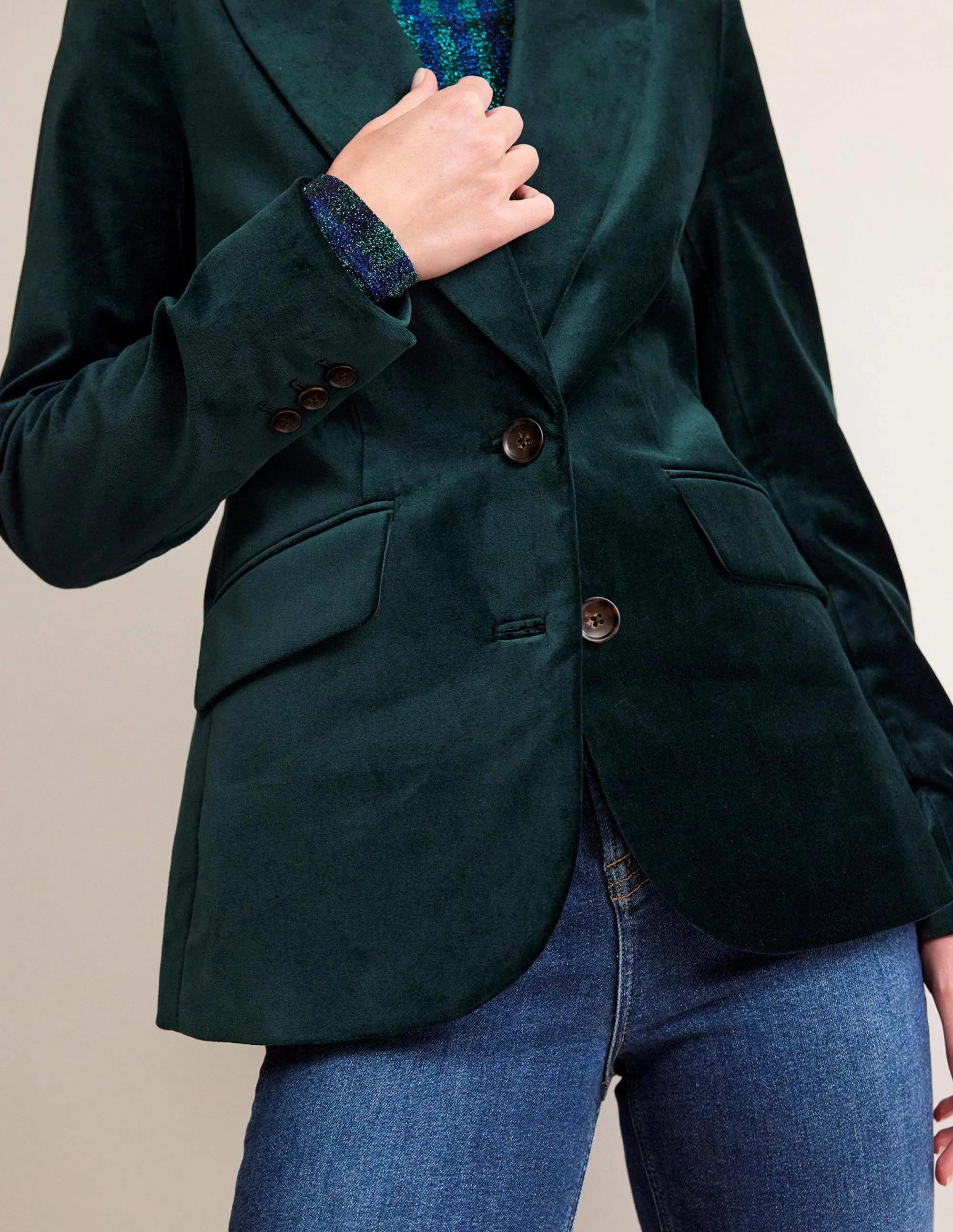 Marylebone Velvet Blazer-Trekking Green