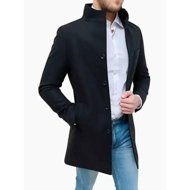 Men’s slim woolen coat with stand collar