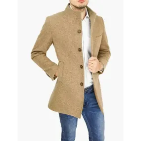 Men’s slim woolen coat with stand collar