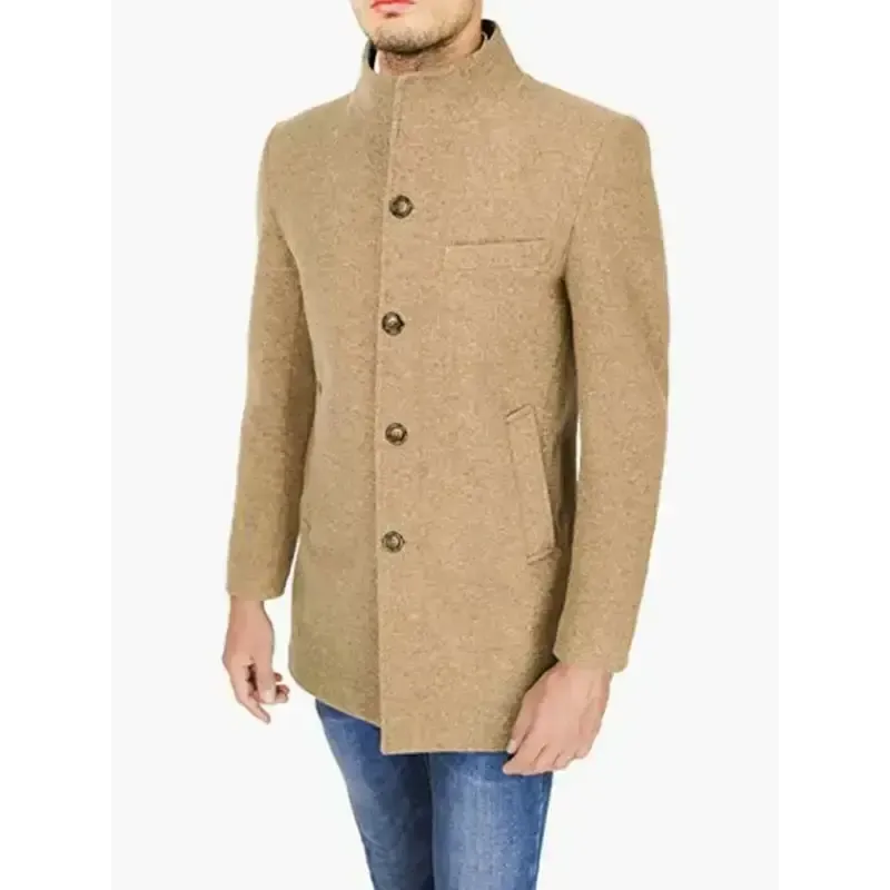 Men’s slim woolen coat with stand collar