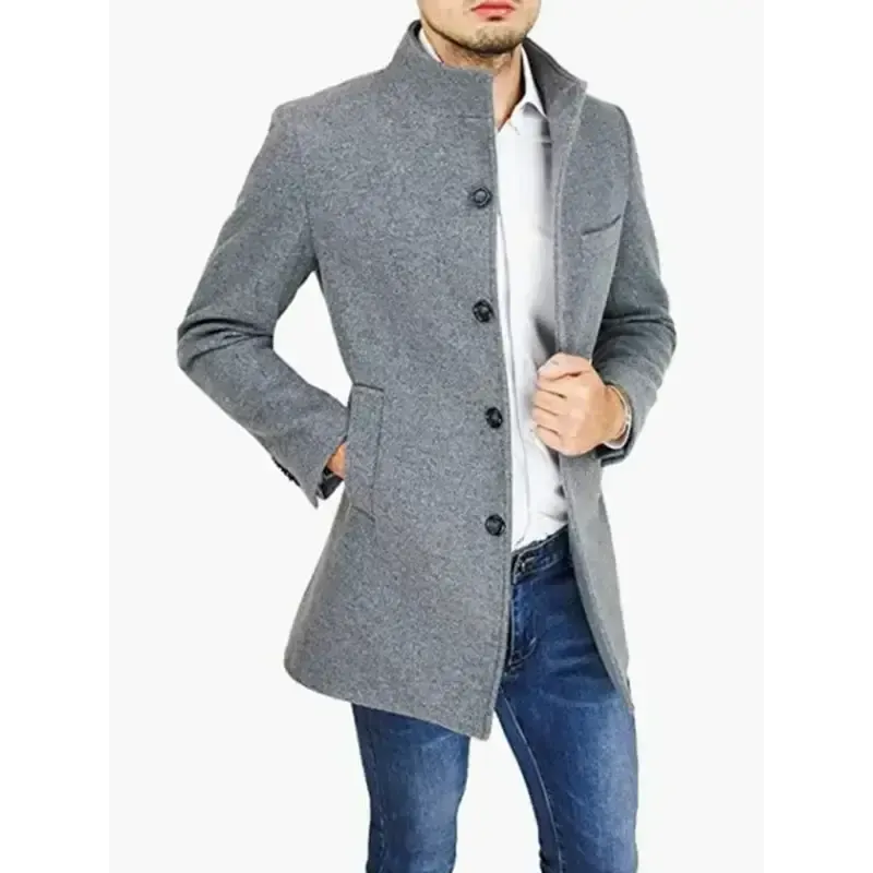 Men’s slim woolen coat with stand collar