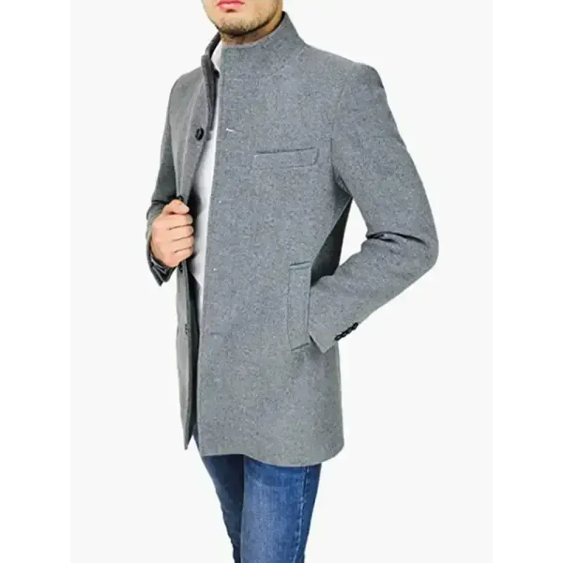 Men’s slim woolen coat with stand collar