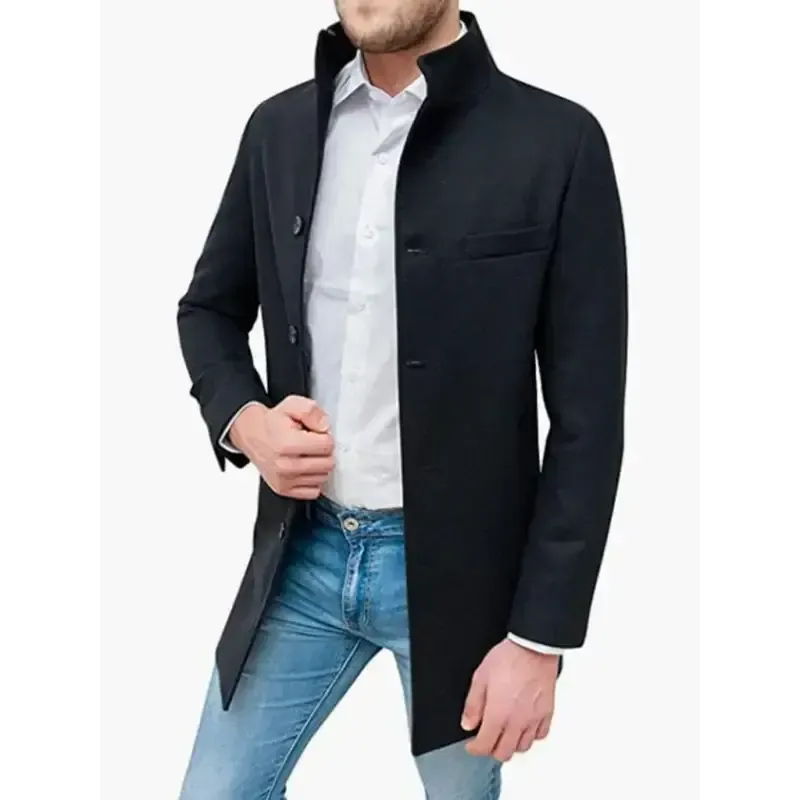 Men’s slim woolen coat with stand collar