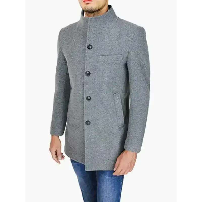 Men’s slim woolen coat with stand collar