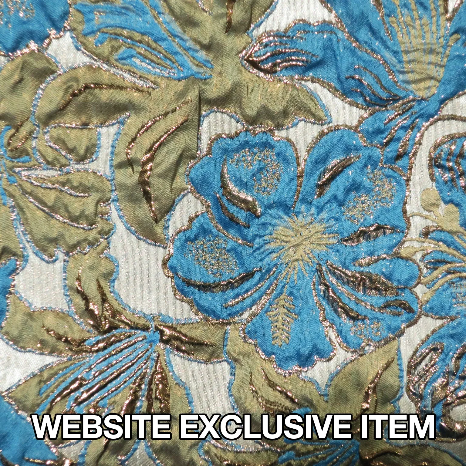 Metallic Background with Aqua Floral Textured Brocade Fabric