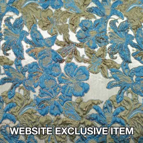 Metallic Background with Aqua Floral Textured Brocade Fabric