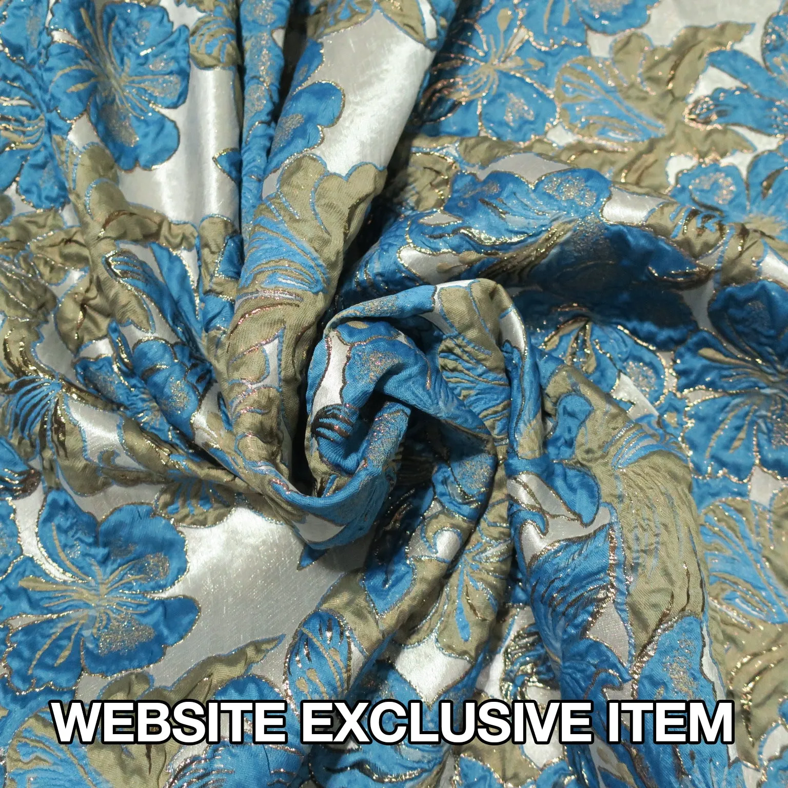 Metallic Background with Aqua Floral Textured Brocade Fabric