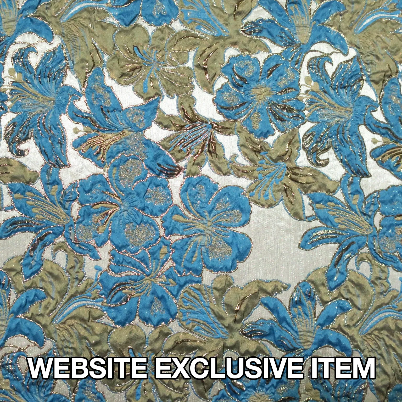 Metallic Background with Aqua Floral Textured Brocade Fabric