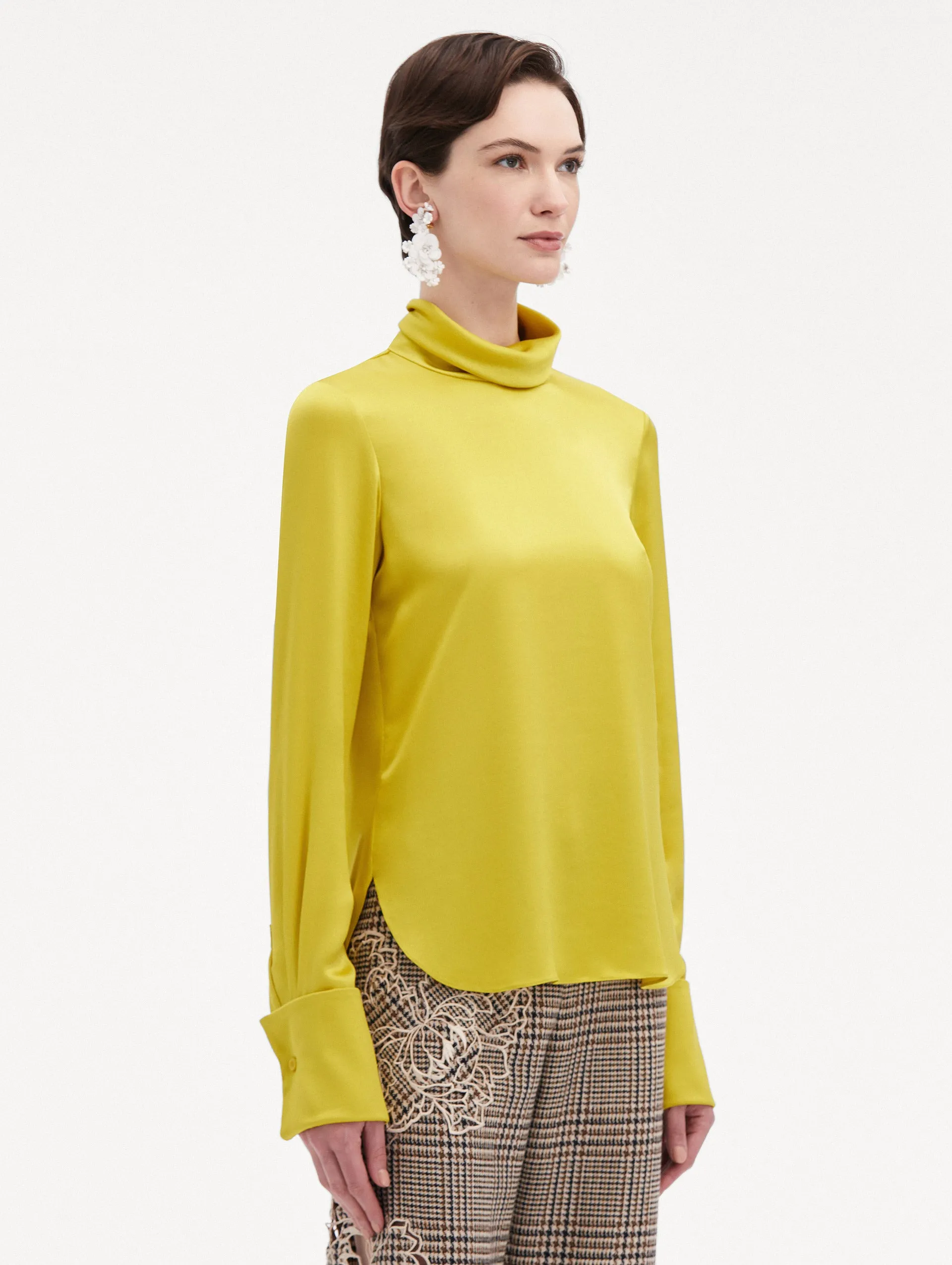 Mock Neck Satin Blouse