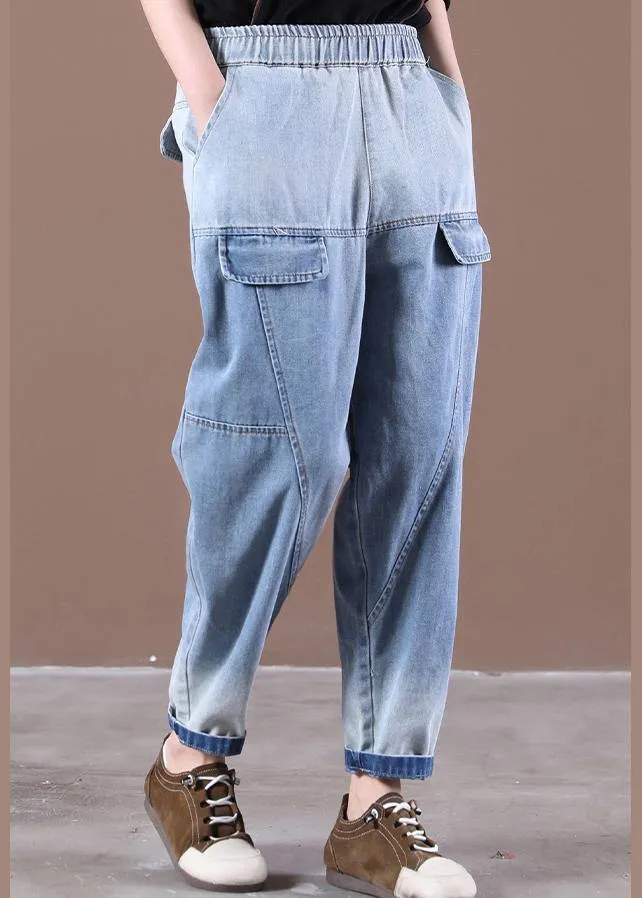 Modern Light Blue Trousers Thin Spring Pockets Sewing Casual Pants