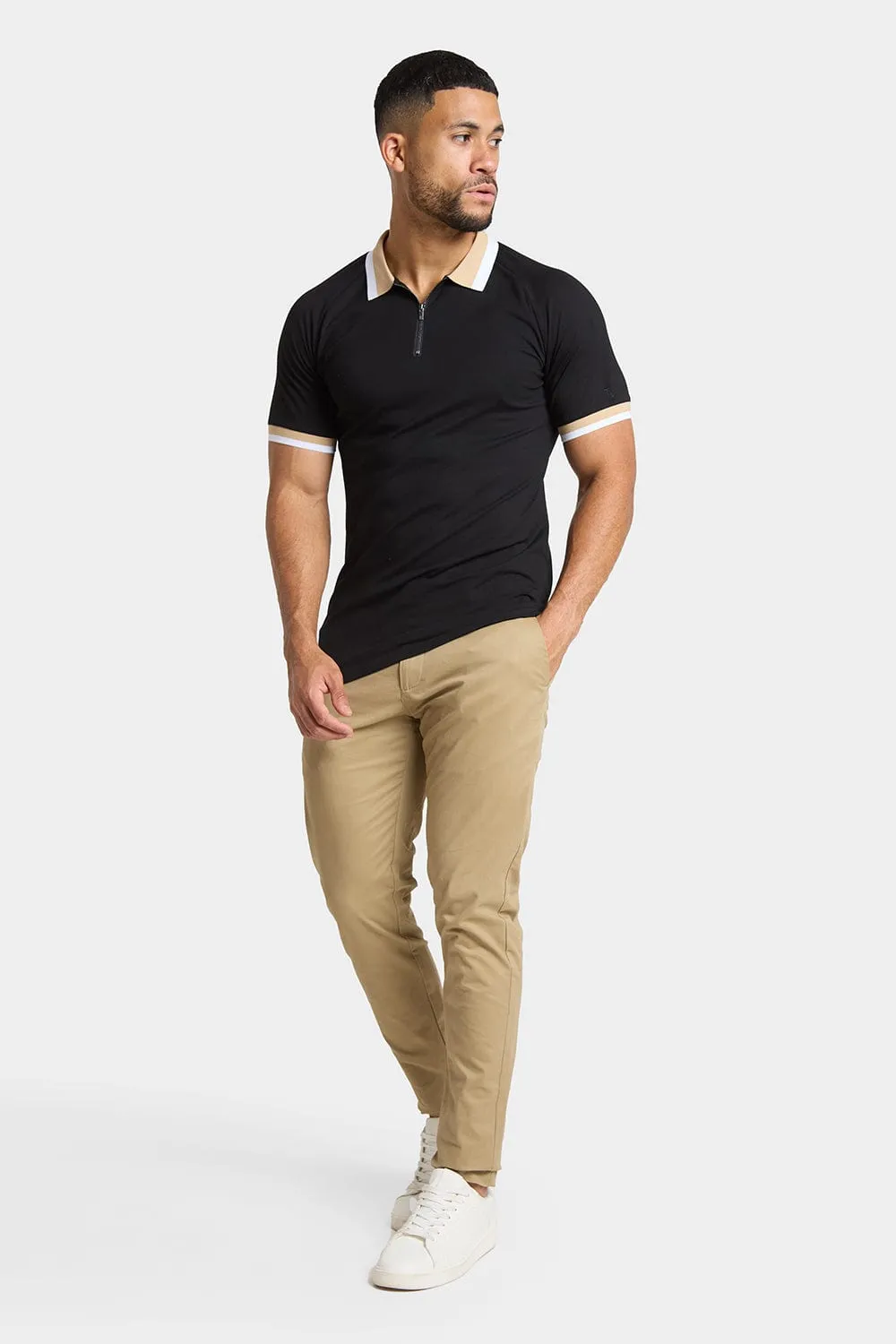 Muscle Fit Cotton Stretch Chino Trouser in Dark Stone