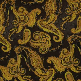 Mustard Abstract Paisleys on a Black Background Textured Brocade Fabric