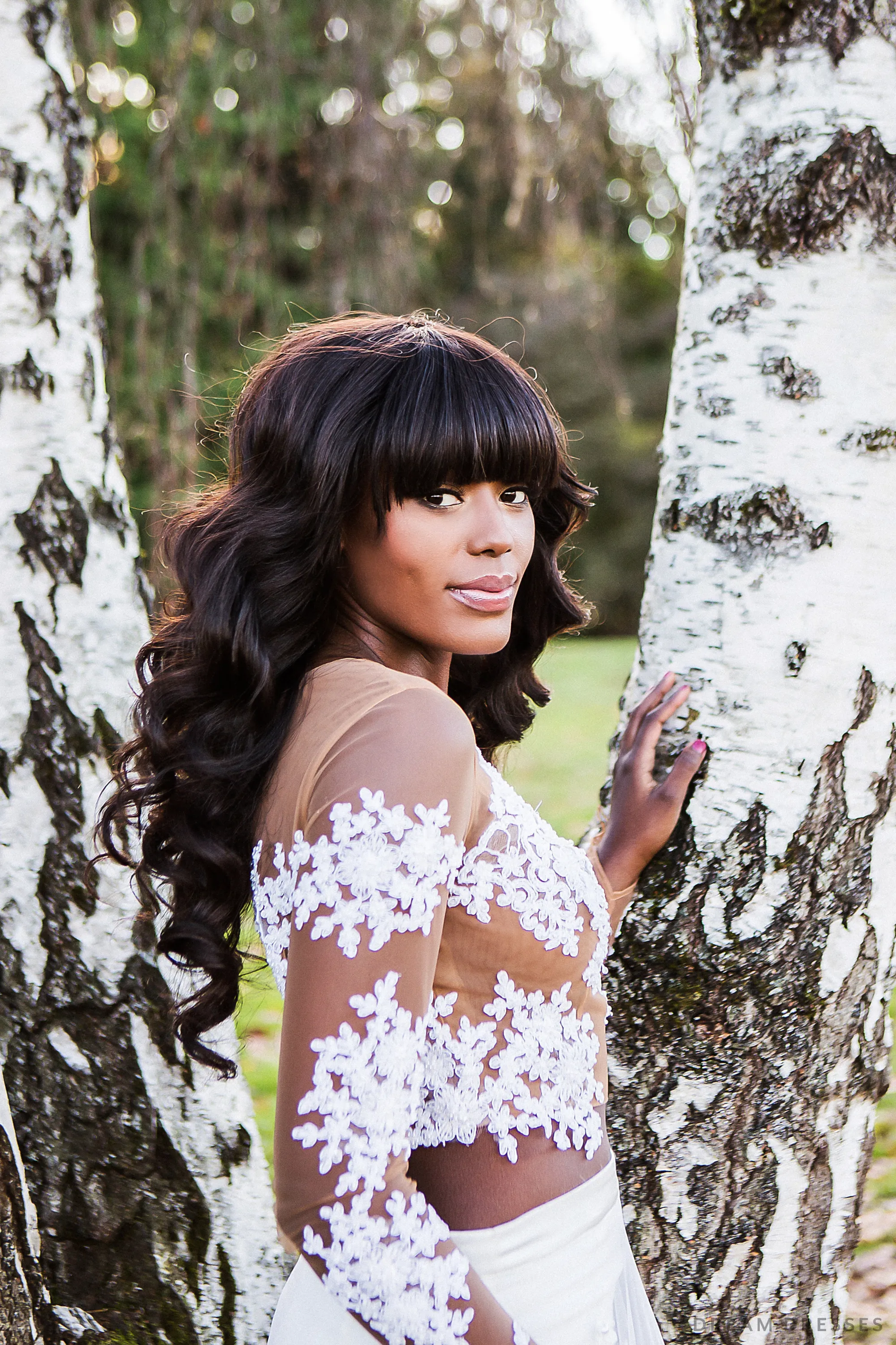 Nude Tulle Bridal Crop Top with White Lace (#MARENA)