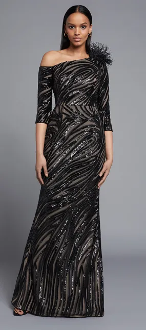 One Shoulder Gown with Sleeves