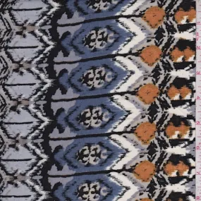 Pearl Grey/Steel Blue Ikat Rayon Challis Fabric